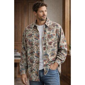 Johnny Cotton USA Paisley Tapestry Button Up Shirt Large Vintage